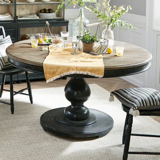 Table à manger ronde LOBERON Shrewsbury rallongeable noir et marron — photo produit
