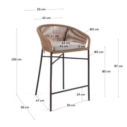 Lot de 4 Tabourets KAVE HOME Yanet en corde beige hauteur 80 cm