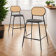 Lot de 2 tabourets Clarisse dossier cannage et assise noire