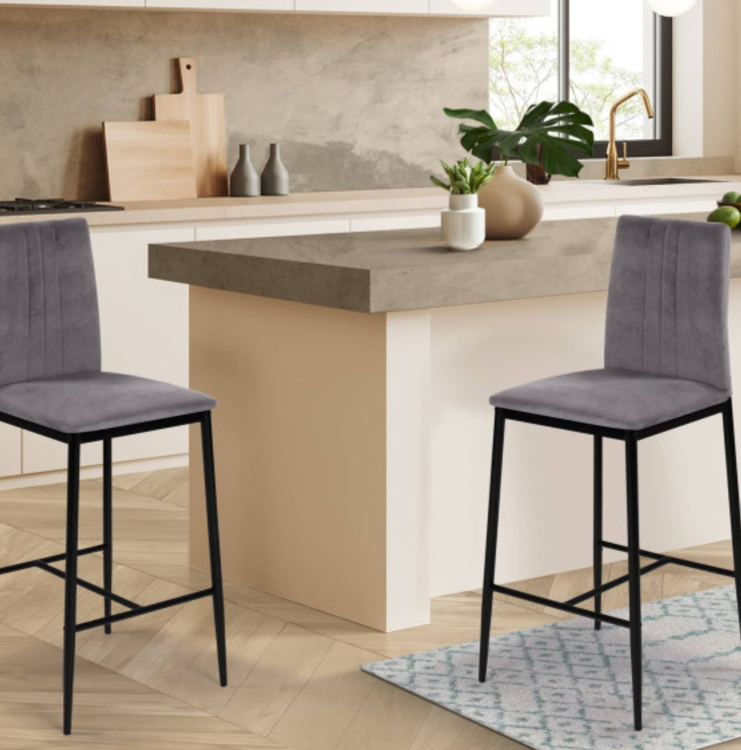 lot de 2 tabourets gris en velours reconditionne