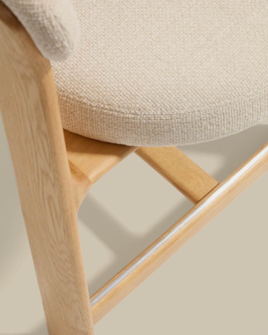 Tabouret de bar KAVE HOME Granite en bois et tissu chenille beige 65cm — photo produit