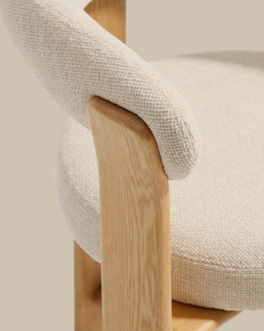Tabouret de bar KAVE HOME Granite en bois et tissu chenille beige 65cm — photo produit