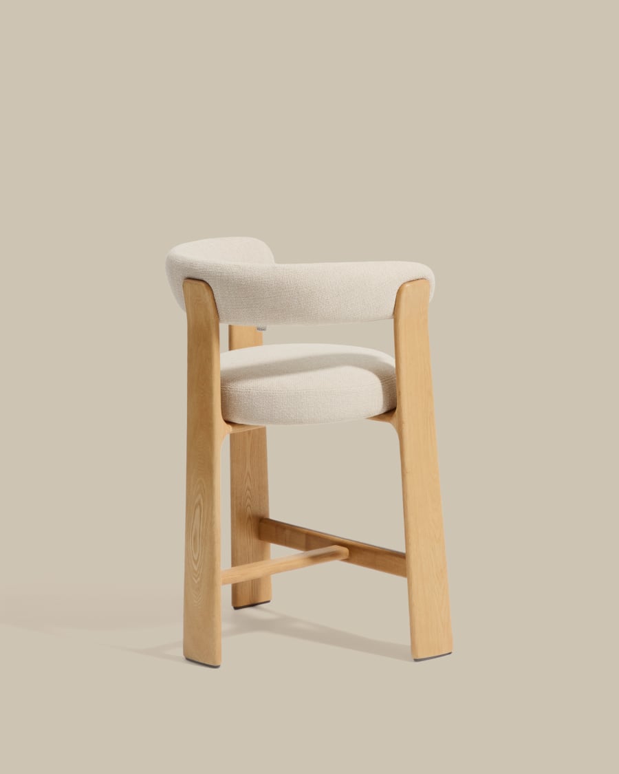 Tabouret de bar KAVE HOME Granite en bois et tissu chenille beige 65cm — photo produit