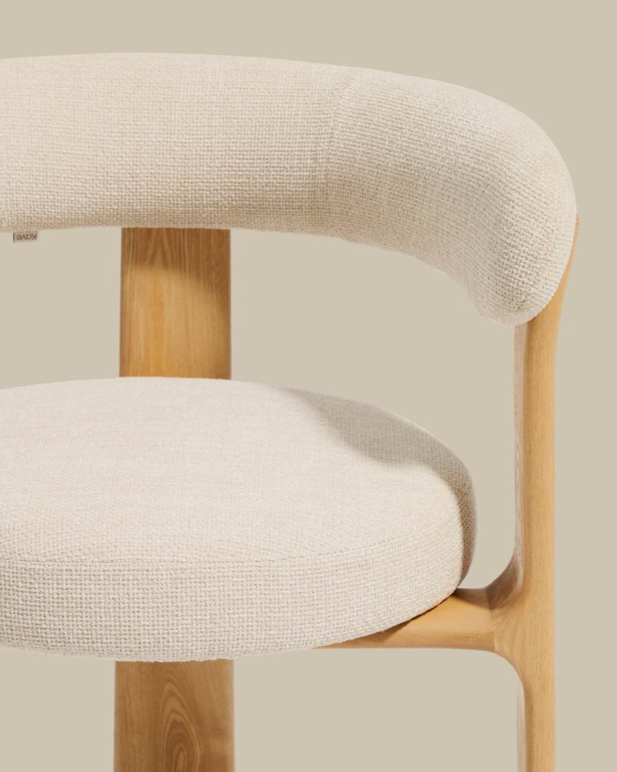 Tabouret de bar KAVE HOME Granite en bois et tissu chenille beige 65cm — photo produit
