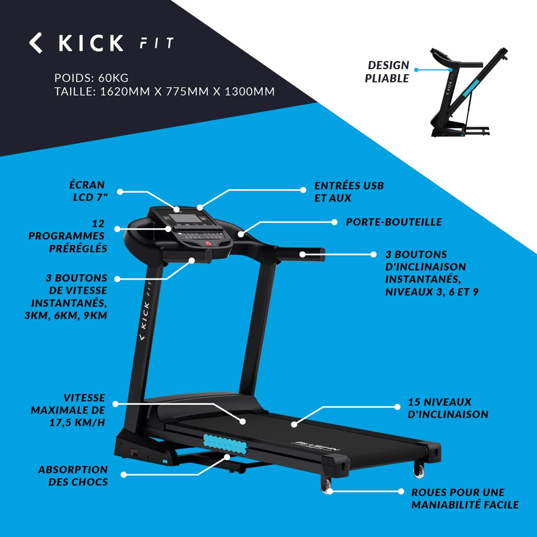 Tapis Roulant BLUEFIN FITNESS Kick 2.0 FIT Tapis de Course Pliable pour la maison