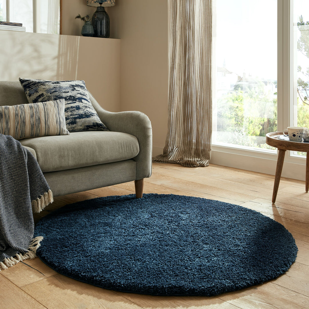 tapis shaggy rond bleu marine