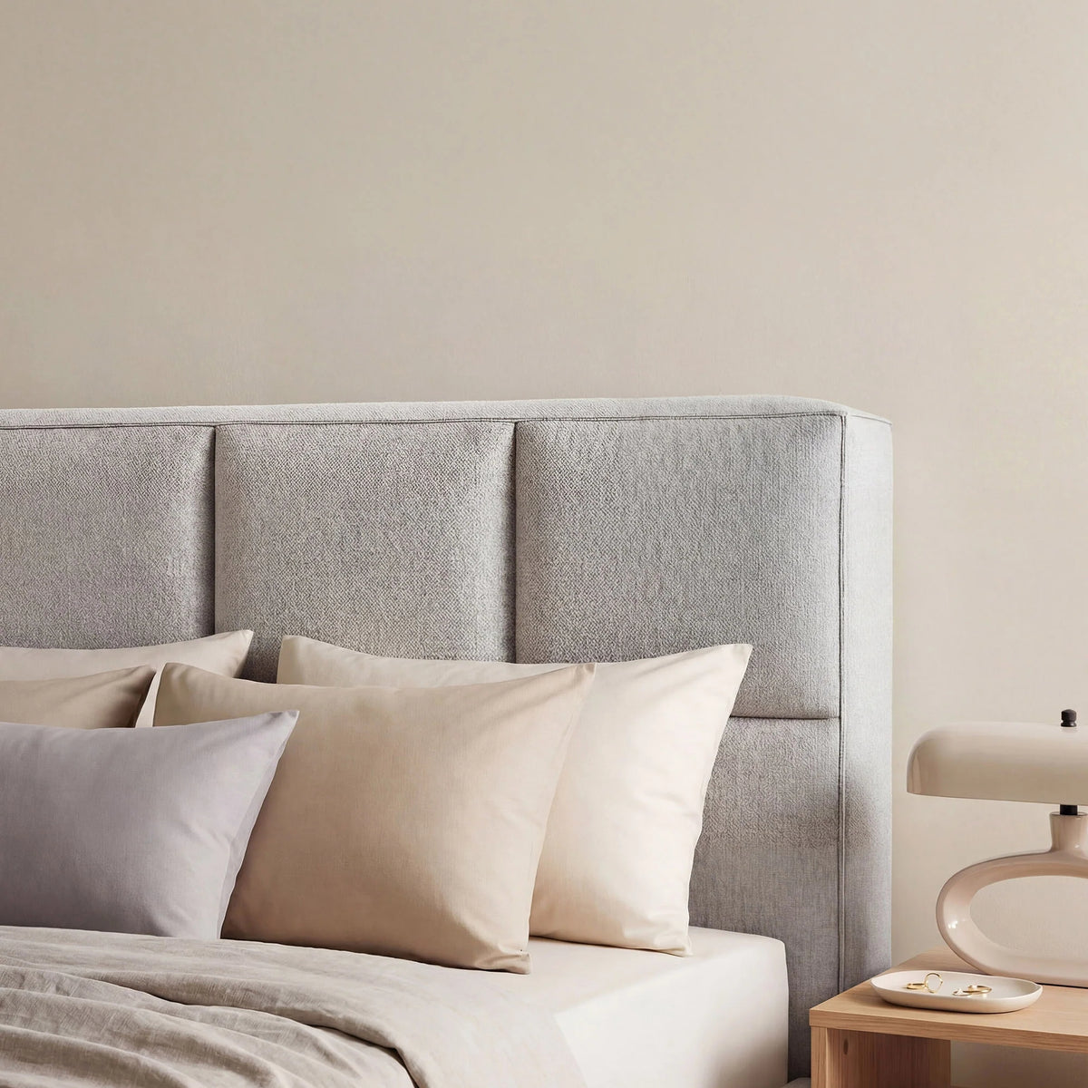 Tête de lit MICADONI Darren en tissu bouclé beige clair 189x100cm