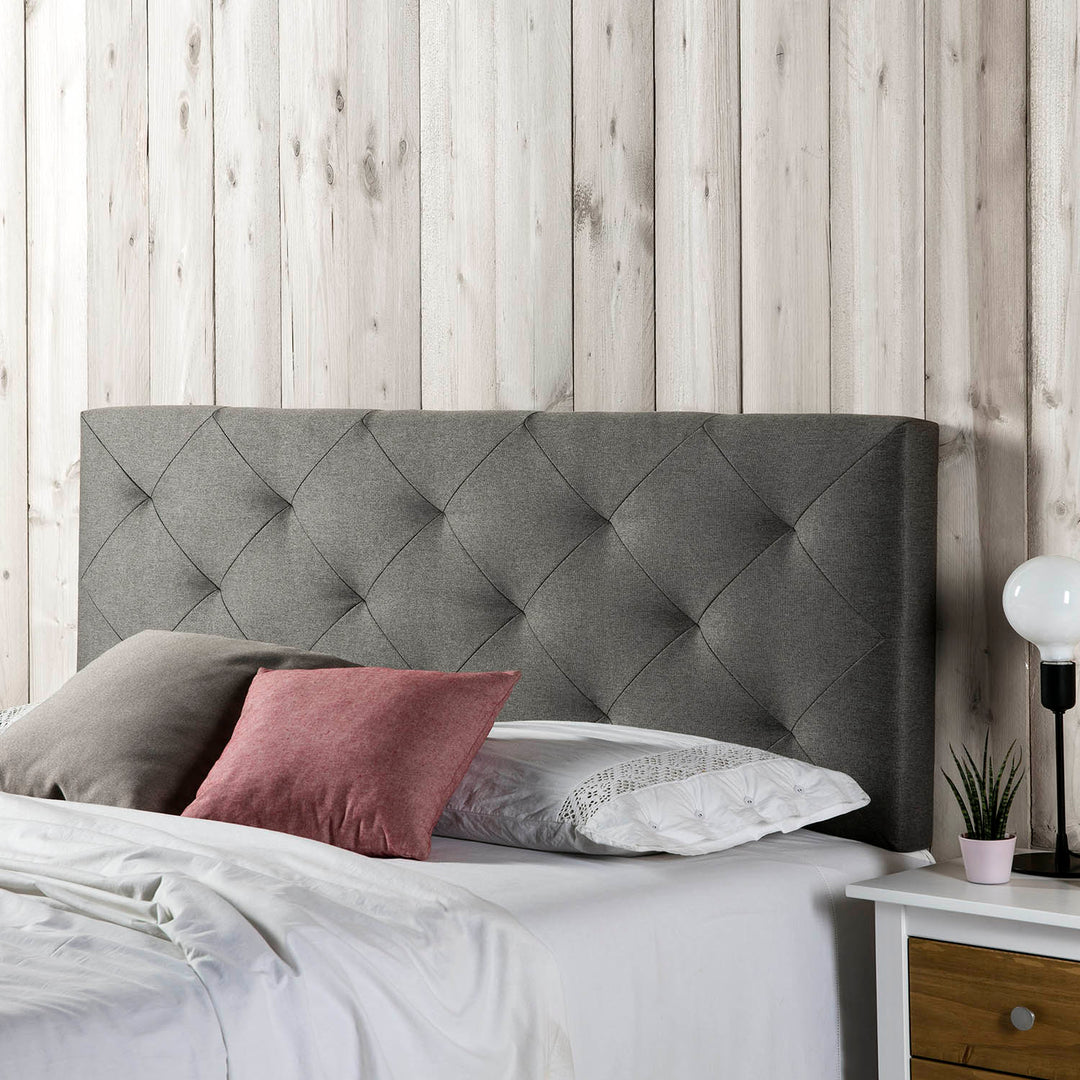 Tête de lit Milan capitonnée losange en tissu gris 140x60cm