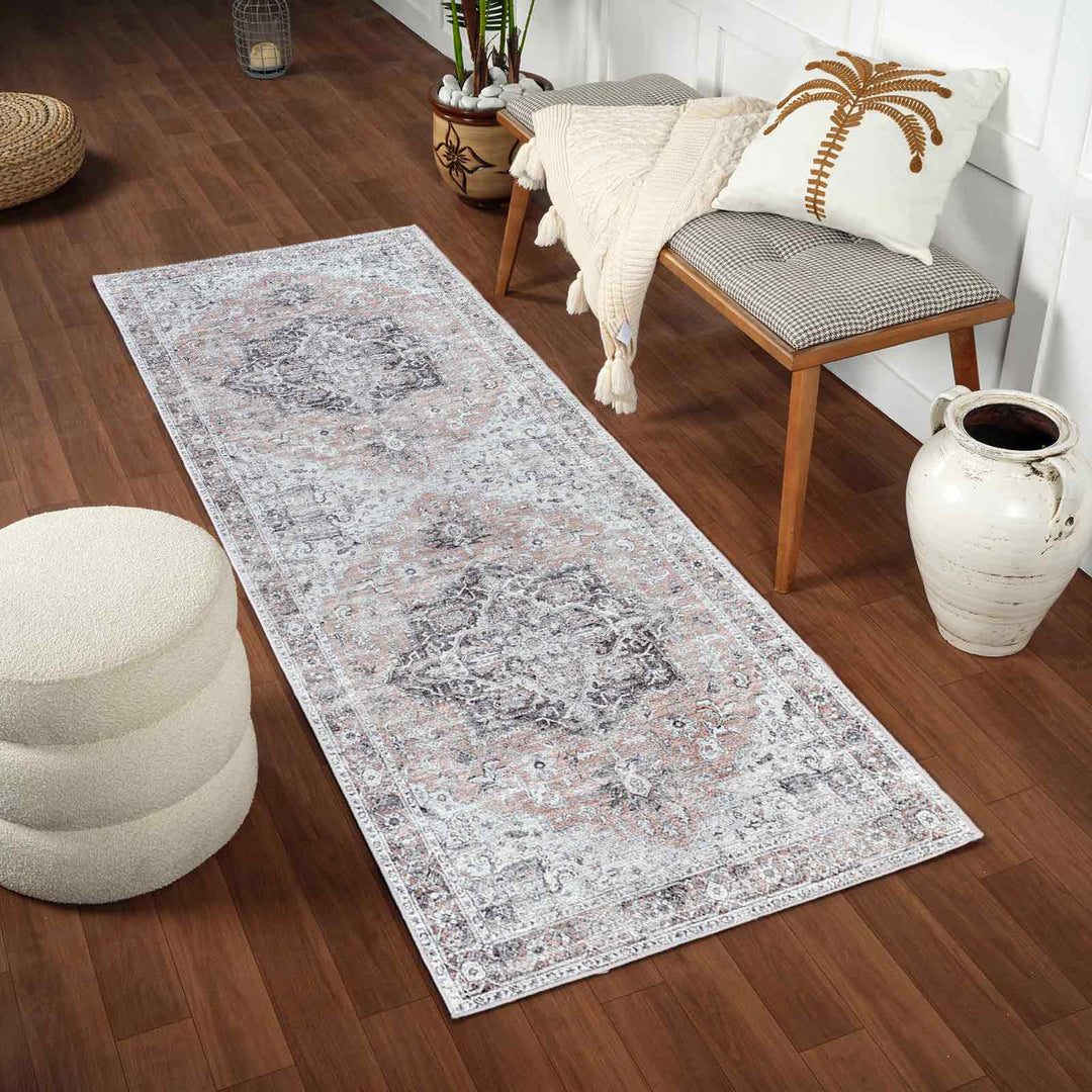 Tapis Vintage Lavable en Machine Beige/Gris Quito