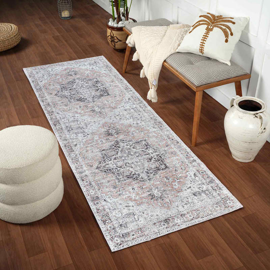 Tapis Vintage Lavable en Machine Beige/Gris Quito