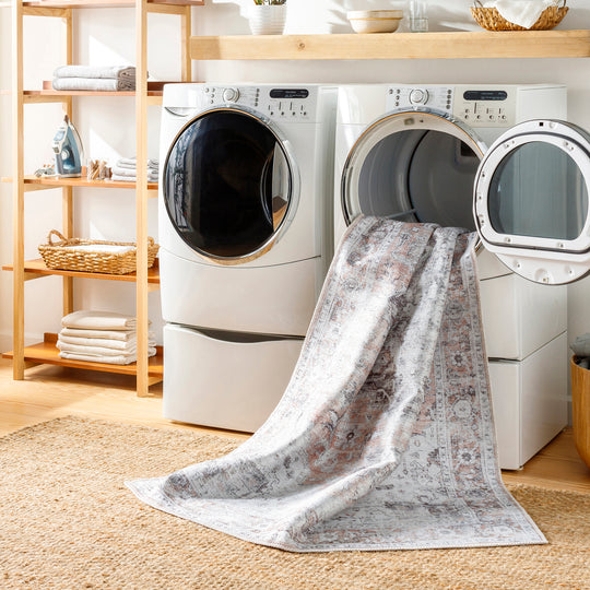 Tapis Vintage Lavable en Machine Beige/Gris Quito