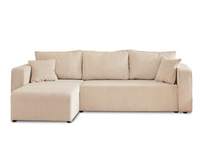 Canapé d'angle réversible Topaze 4 places convertible avec coffre en velours côtelé beige