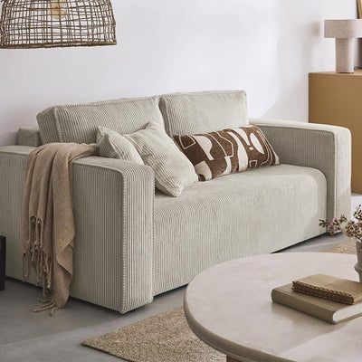 Canapé BEST MOBILIER Topaze 2 placesen velours côtelé beige