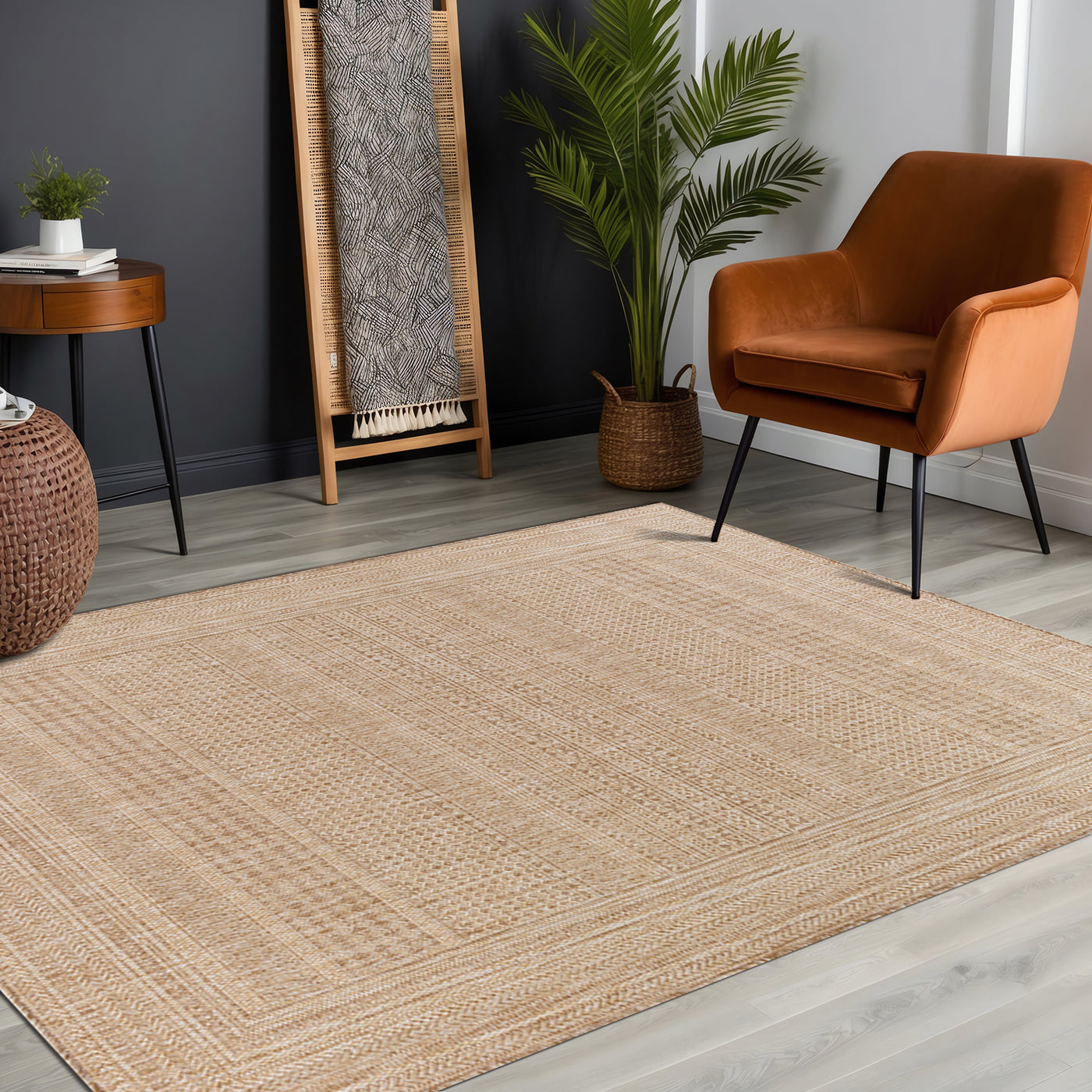 Tapis d'Extérieur/Intérieur Aspect Jute Beige/Ivoire Khoy