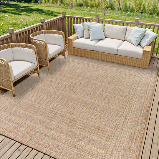 Tapis d'Extérieur/Intérieur Aspect Jute Beige/Ivoire Khoy