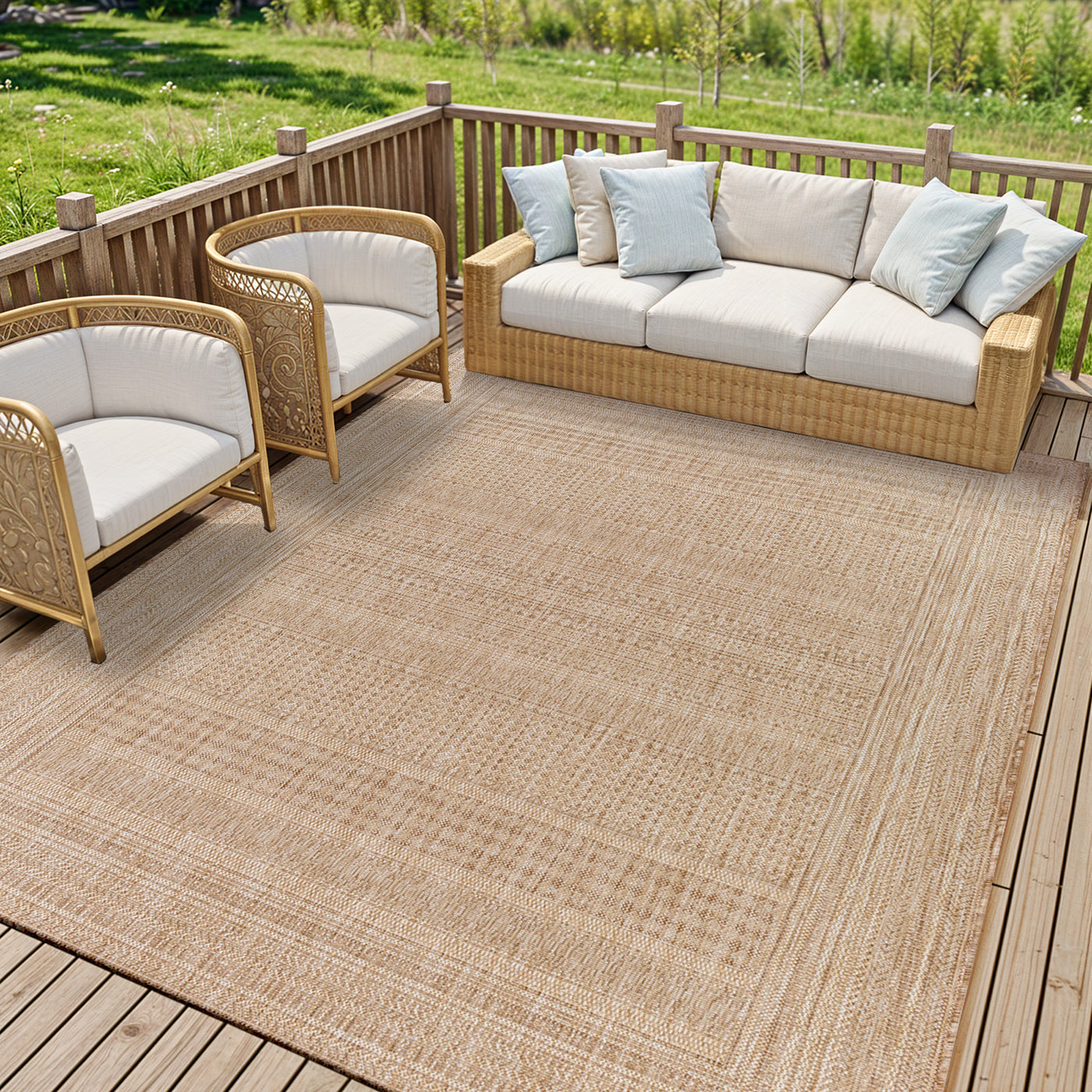 Tapis d'Extérieur/Intérieur Aspect Jute Beige/Ivoire Khoy