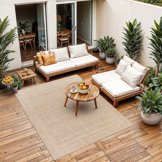 Tapis d'Extérieur/Intérieur Aspect Jute Beige/Ivoire Khoy