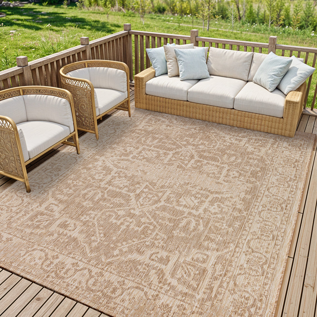 Tapis d'Extérieur/Intérieur Aspect Jute Beige/Ivoire 2 Kofu