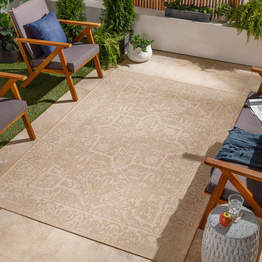 Tapis d'Extérieur/Intérieur Aspect Jute Beige/Ivoire 2 Kofu