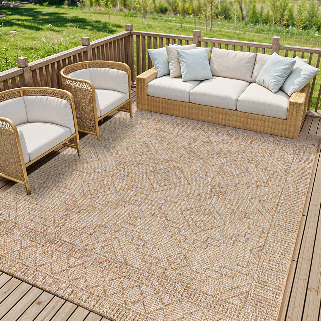 KURA Tapis d'Extérieur/Intérieur Aspect Jute Beige/Ivoire 200x275