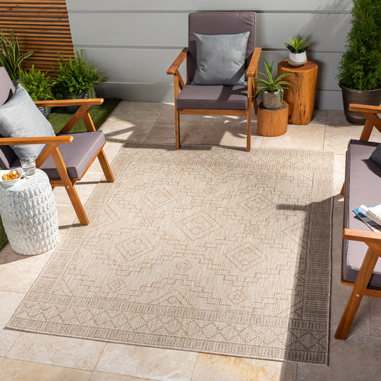 Tapis d'Extérieur/Intérieur Aspect Jute Beige/Ivoire 5 Kura