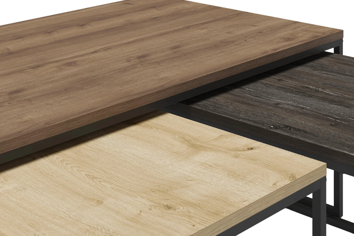 Set de 3 tables CASANOVA Opal basses rectangulaires 110 cm pieds en bois foncé et métal — photo produit
