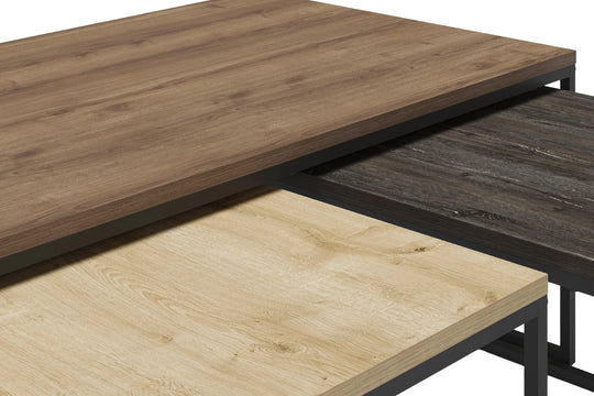 Set de 3 tables CASANOVA Opal basses rectangulaires 110 cm pieds en bois foncé et métal — photo produit