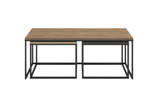 Set de 3 tables CASANOVA Opal basses rectangulaires 110 cm pieds en bois foncé et métal — photo produit