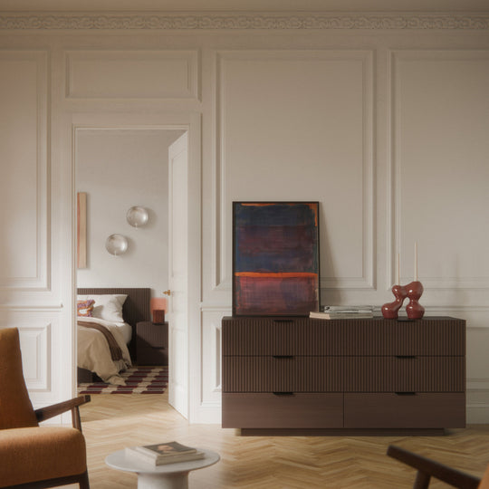 Commode WESTWING Sato 6 tiroirs en bois foncé — photo produit