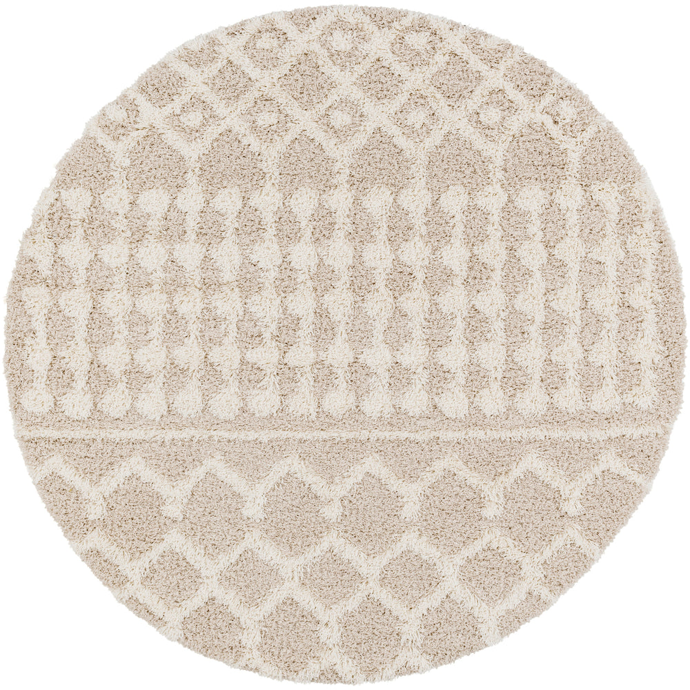 Tapis Rond Shaggy Bohème Ivoire/Beige Rond Dubai