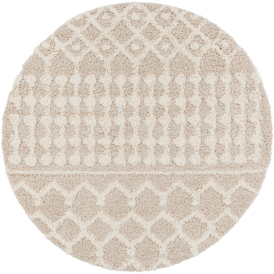 Tapis Rond Shaggy Bohème Ivoire/Beige Rond Dubai