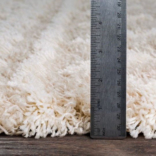 Tapis Rond Shaggy Bohème Ivoire/Beige Rond Dubai