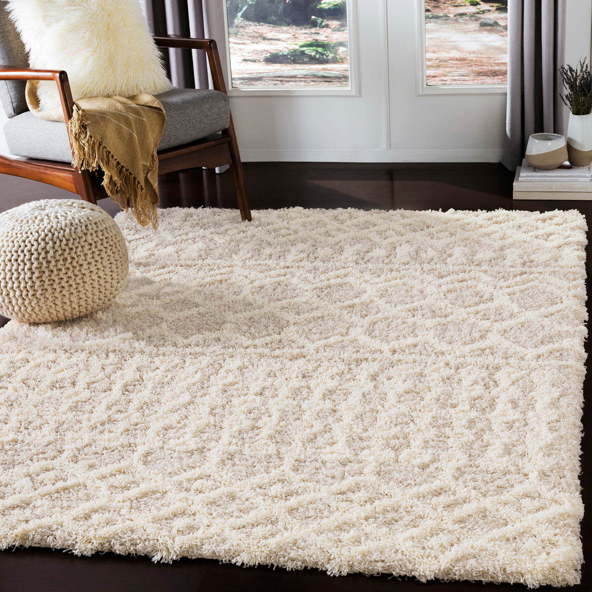 Tapis Shaggy Bohème Ivoire/Beige Dubai