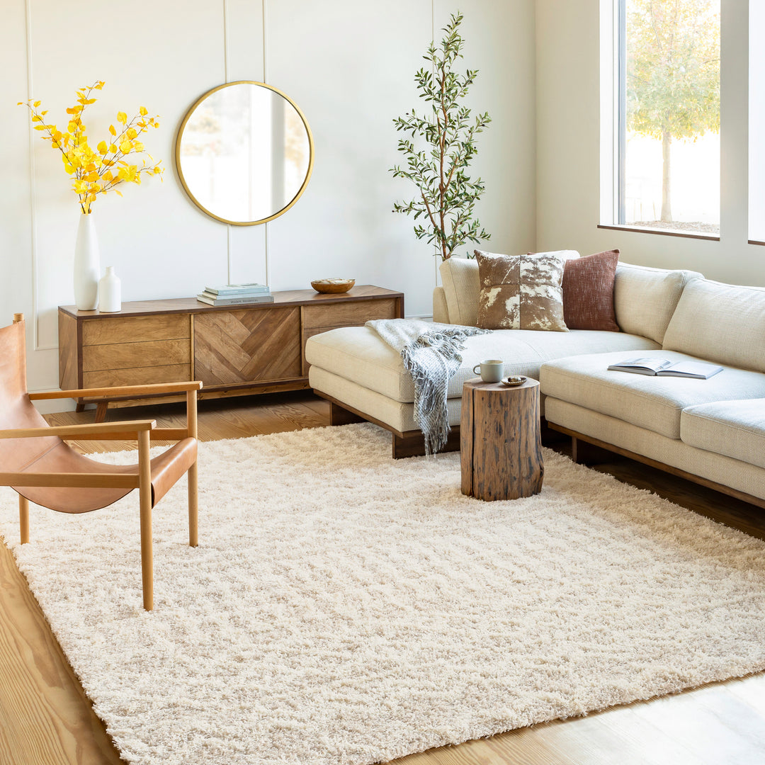 Tapis Rond Shaggy Bohème Ivoire/Beige Rond Dubai