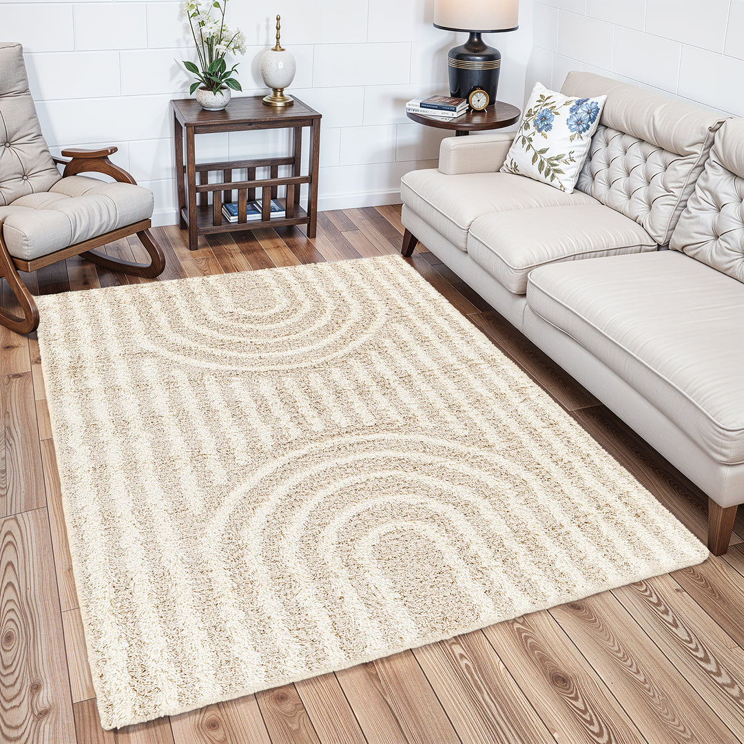 Tapis Shaggy Scandinave Blanc/Beige Sochi