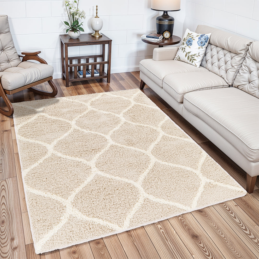 Tapis Shaggy Oriental Blanc/Beige Smolensk