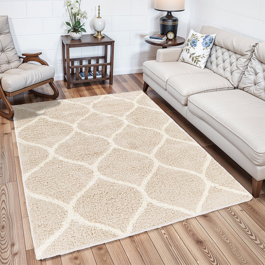 Tapis Shaggy Oriental Blanc/Beige Smolensk