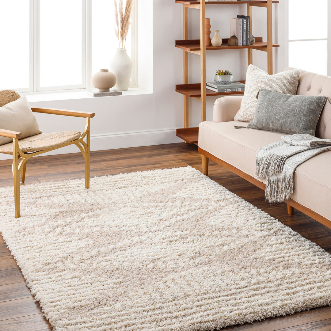 Tapis Shaggy Bohème Blanc/Beige Tuzla