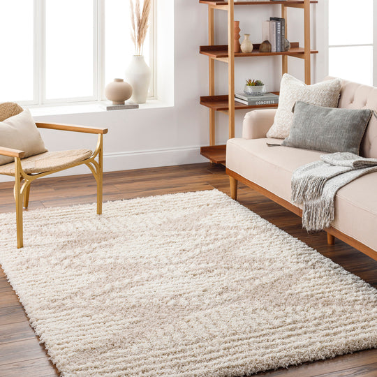 Tapis Shaggy Bohème Blanc/Beige Tuzla