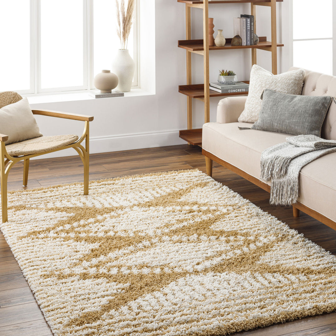 Tapis Shaggy Bohème Blanc/Ocre Tuzla