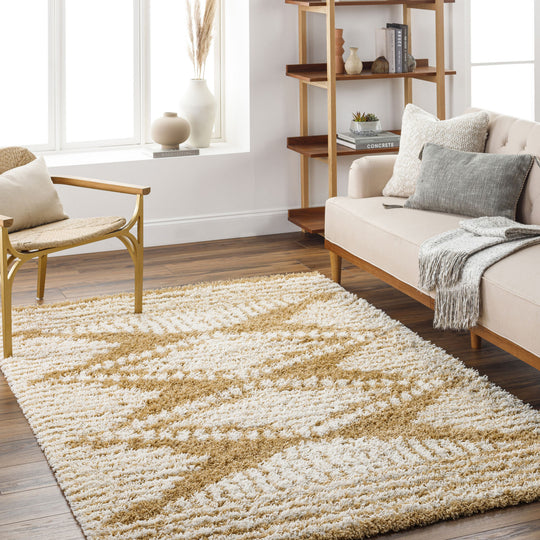 Tapis Shaggy Bohème Blanc/Ocre Tuzla