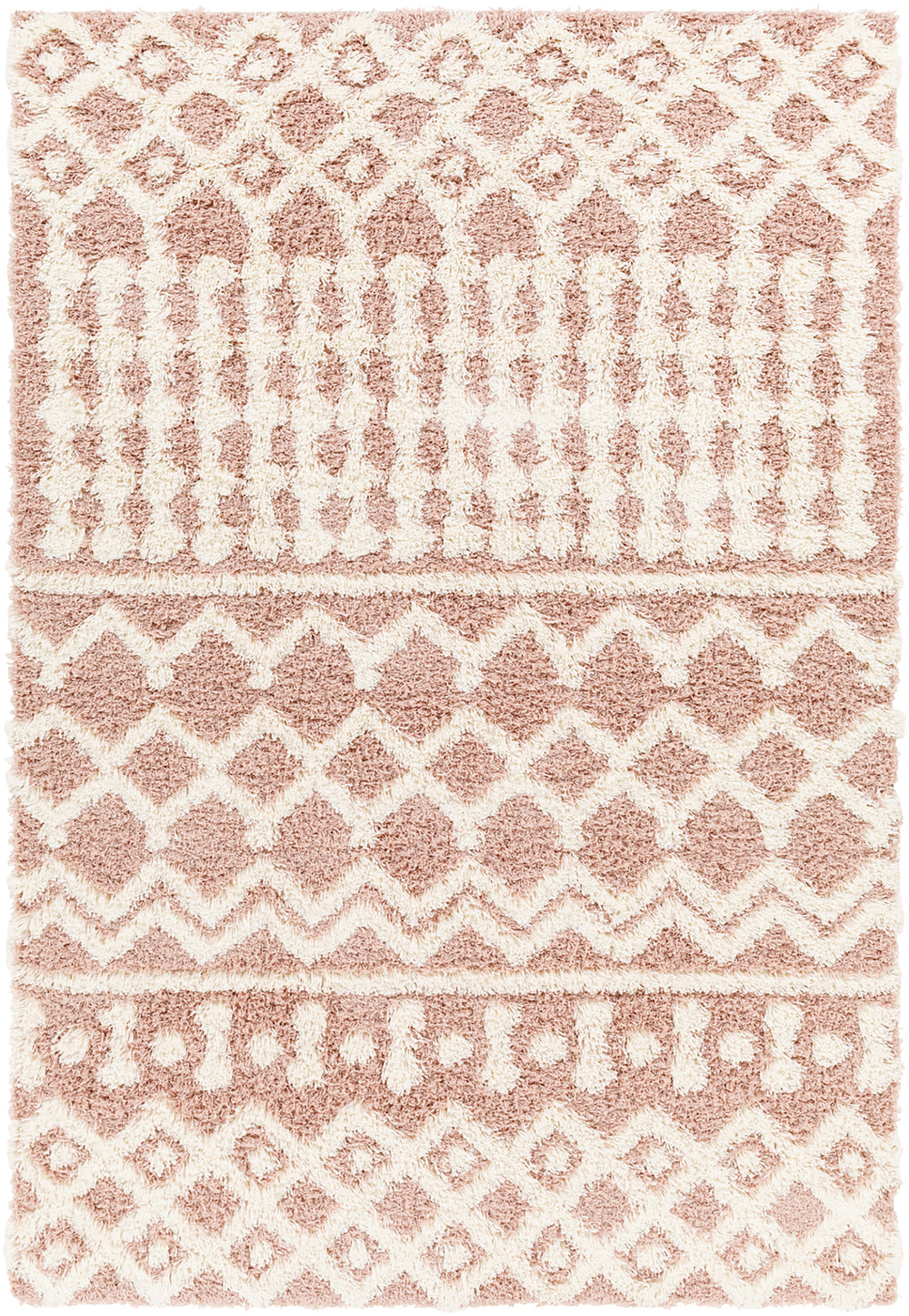Tapis Shaggy Bohème Rose/Blanc Dubai