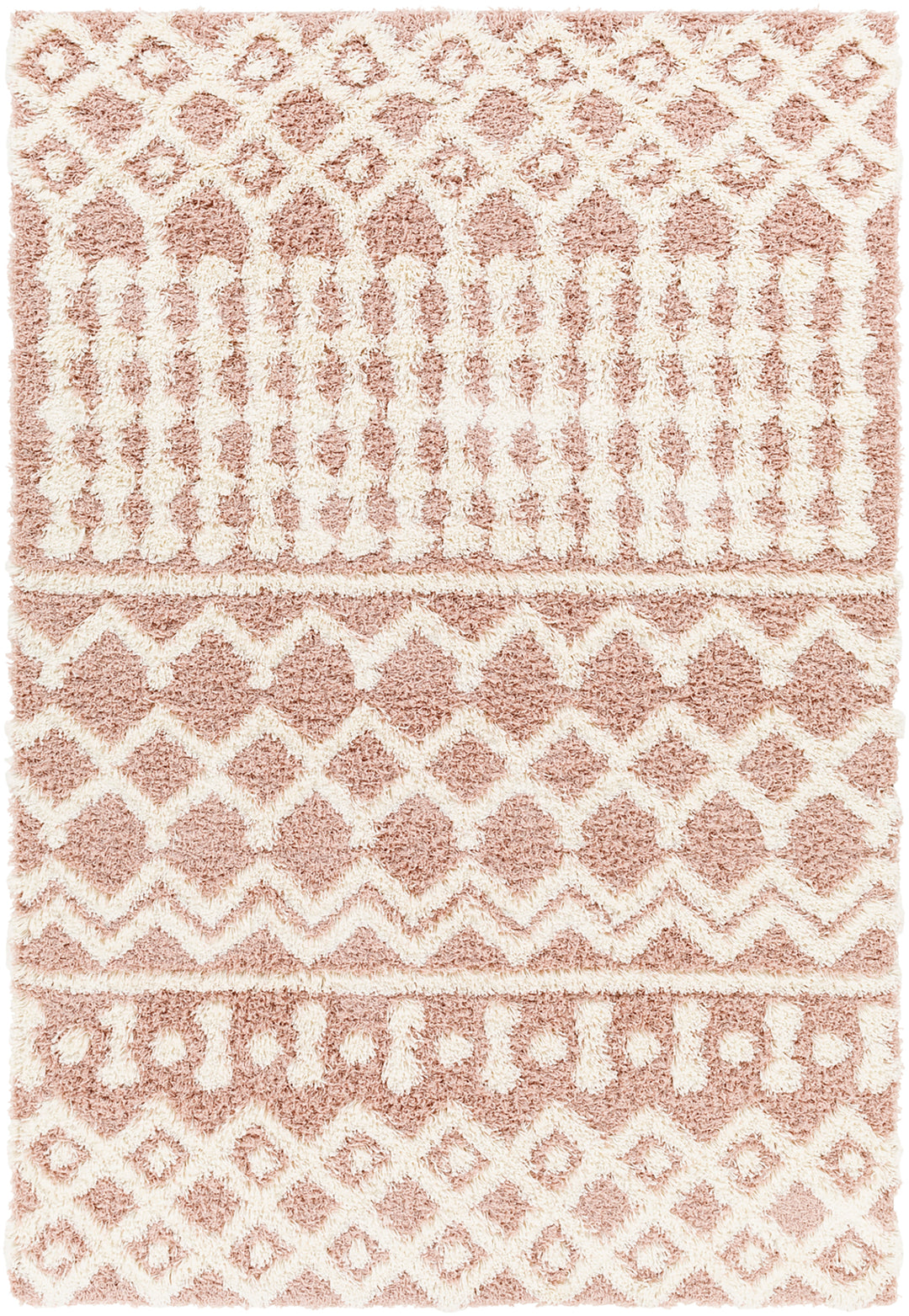 Tapis Shaggy Bohème Rose/Blanc Dubai