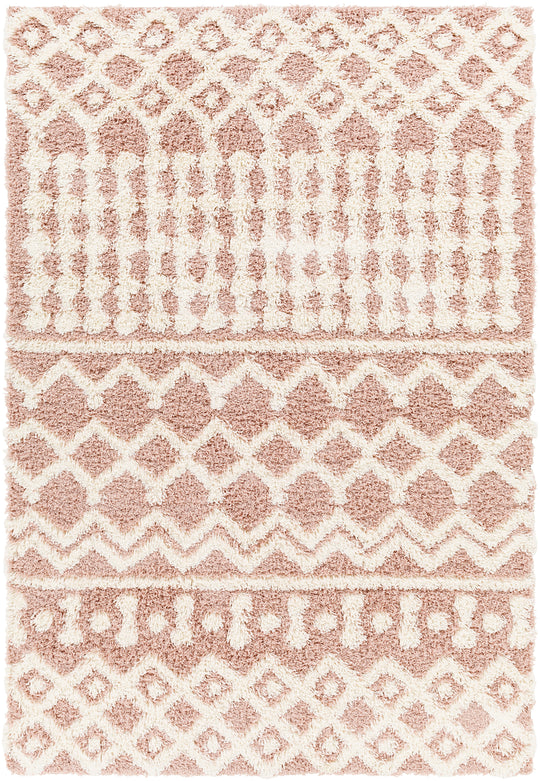 Tapis Shaggy Bohème Rose/Blanc Dubai