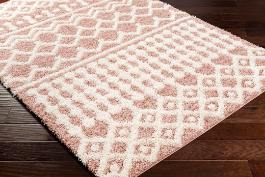 Tapis Shaggy Bohème Rose/Blanc Dubai