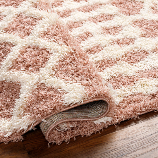 Tapis Shaggy Bohème Rose/Blanc Dubai