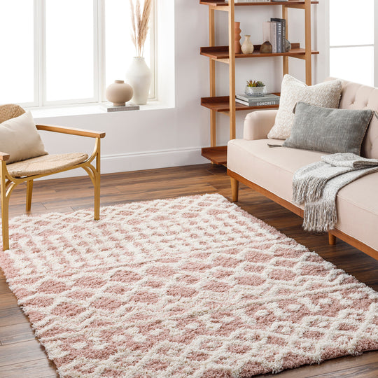 Tapis Shaggy Bohème Rose/Blanc Dubai