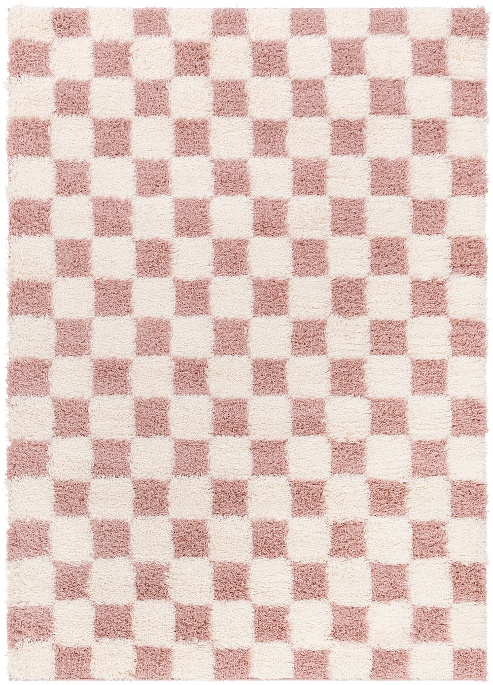 Tapis Shaggy à Carreaux Rose/Ivoire Dewas