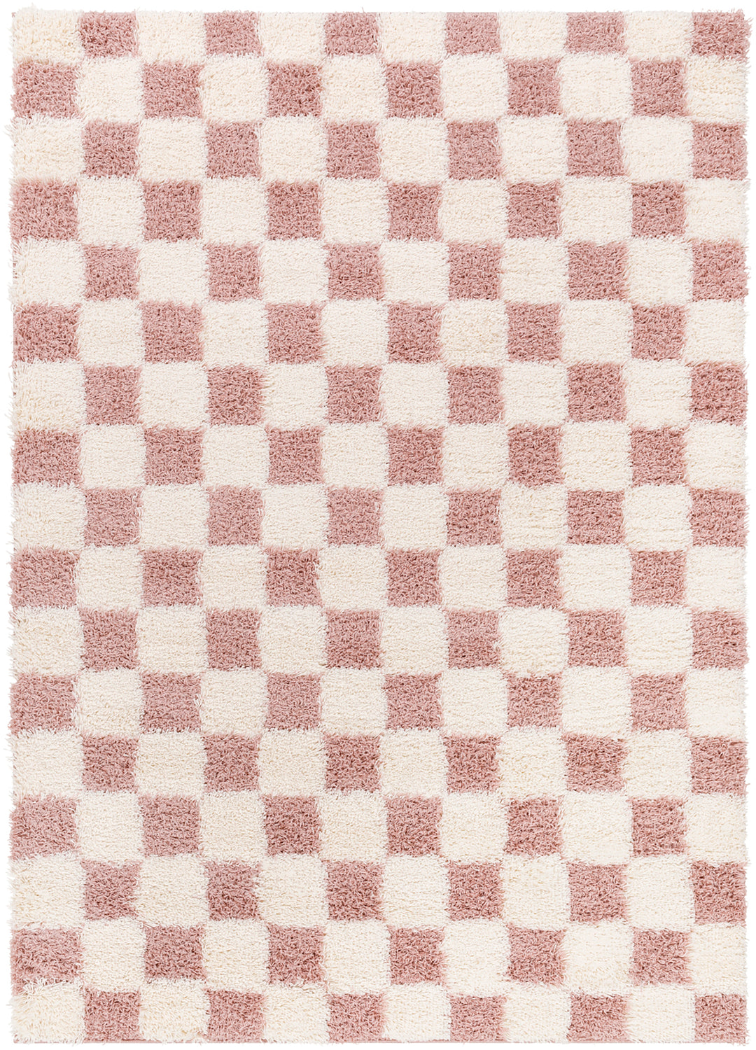 Tapis Shaggy à Carreaux Rose/Ivoire Dewas