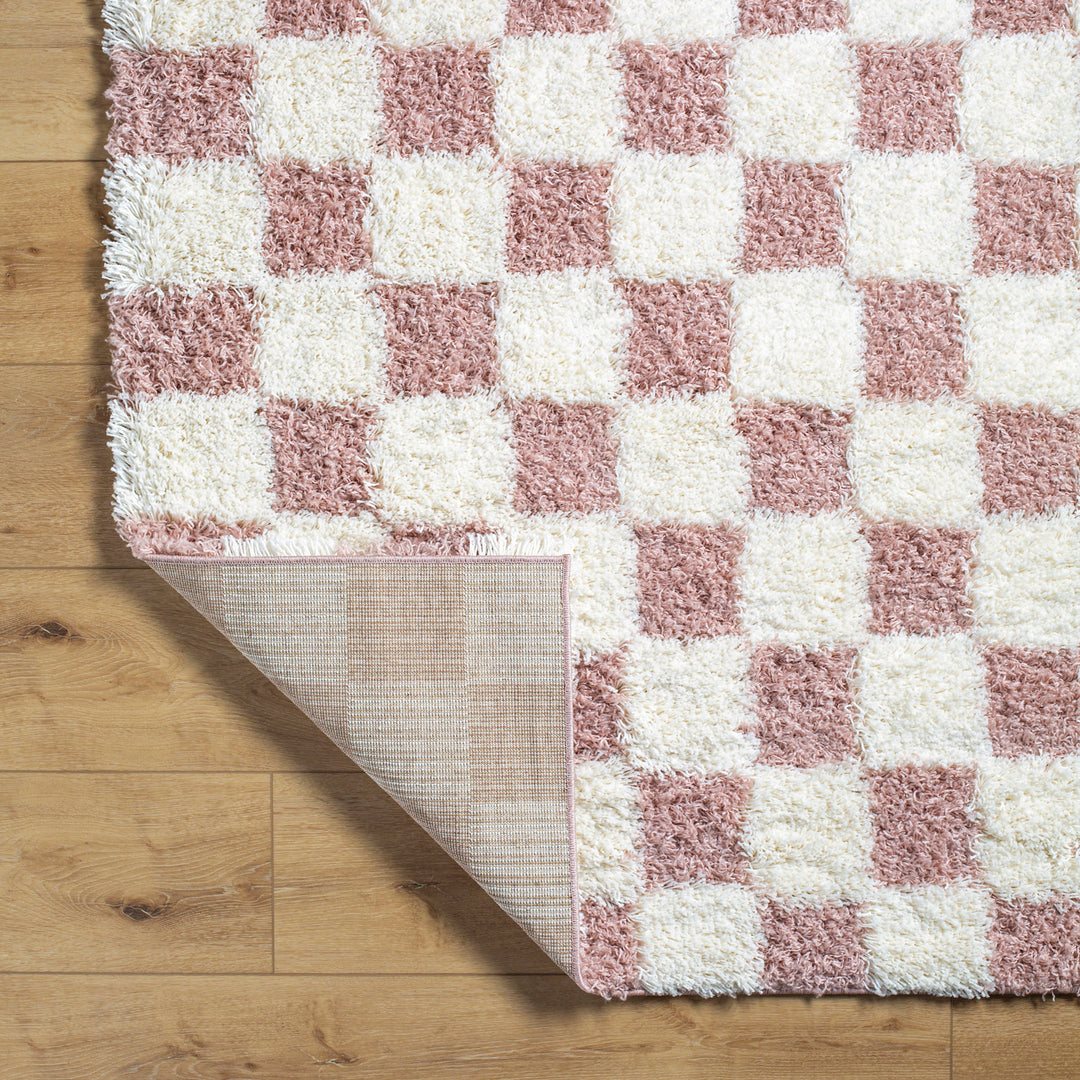 Tapis Shaggy à Carreaux Rose/Ivoire Dewas